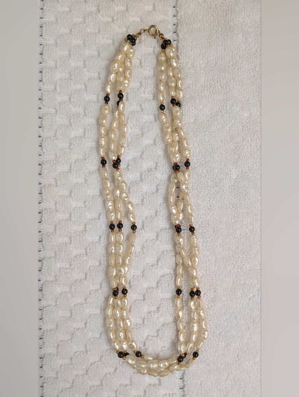 Classic Pearl Multi-Strand Necklace with Black Accent Beads